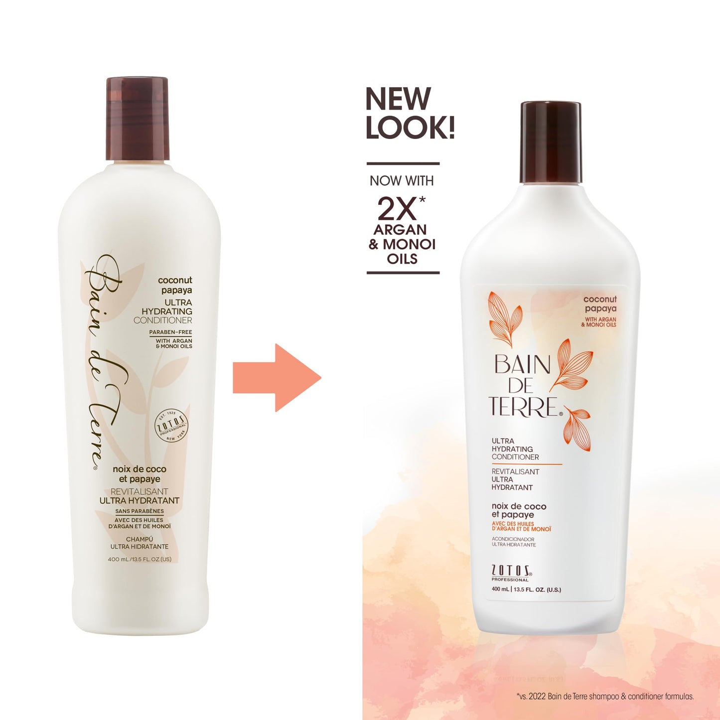Bain de Terre Coconut Papaya Ultra Hydrating Conditioner, Moisture Quench for Dry, Damaged Hair, with Argan & Monoi Oils, Paraben-Free, Color-Safe