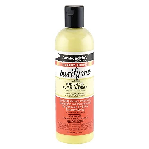 Aunt Jackie's Flaxseed Recipes Purify Me Frizz-Fighting Moisturizing Co-Wash Hair Cleanser for Chronically Dry Hair and Protective Styling, 12 Fl Oz
