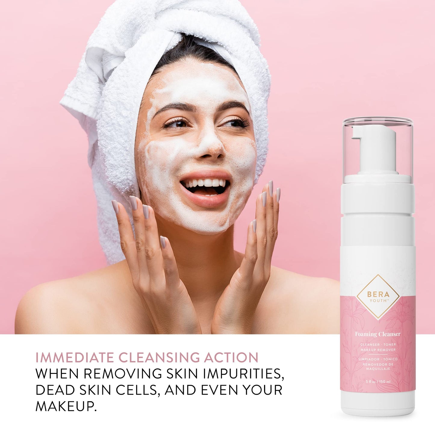 Berayouth Foaming Facial Cleanser, Makeup Remover, Deep Cleanser, Skin Toner, Botanical Blend, 100% Natural Ingredients, Cruelty Free, by L’Eudine