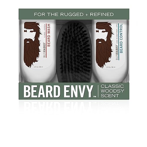 Billy Jealousy Original Beard Envy Facial Hair Refining Kit with Beard Wash Facial Hair Control and Boar Bristle Brush for Clean, Hydrated, Soft