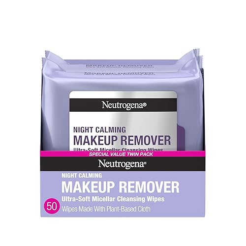 Neutrogena Night Calming Makeup Remover Face Wipes, Nighttime Cleansing Towelettes Remove Sweat, Dirt & Makeup & Calms Skin, Hypoallergenic, 100%