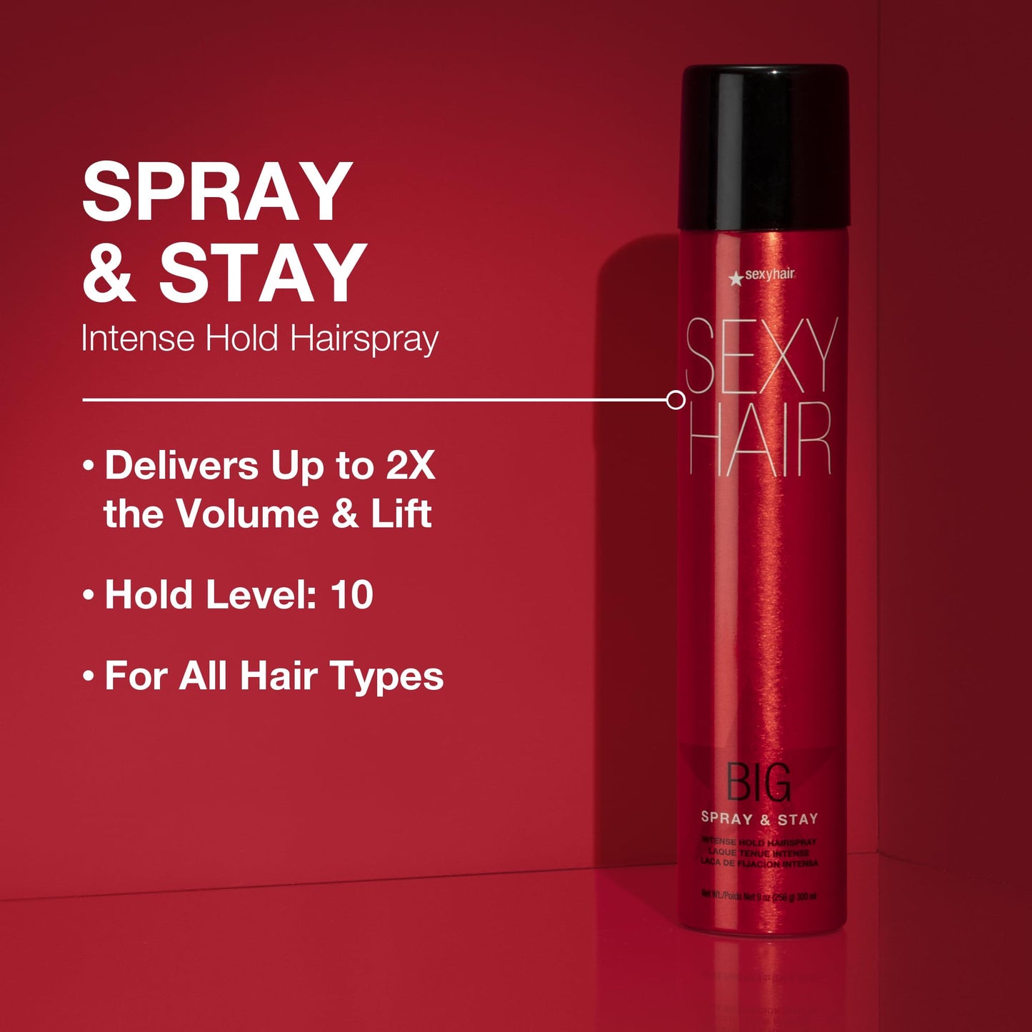 SexyHair Big Spray & Stay Intense Hold Hairspray, 9 Oz | Extreme Hold and Shine | Up to 72 Hour Humidity Resistance | All Hair Types