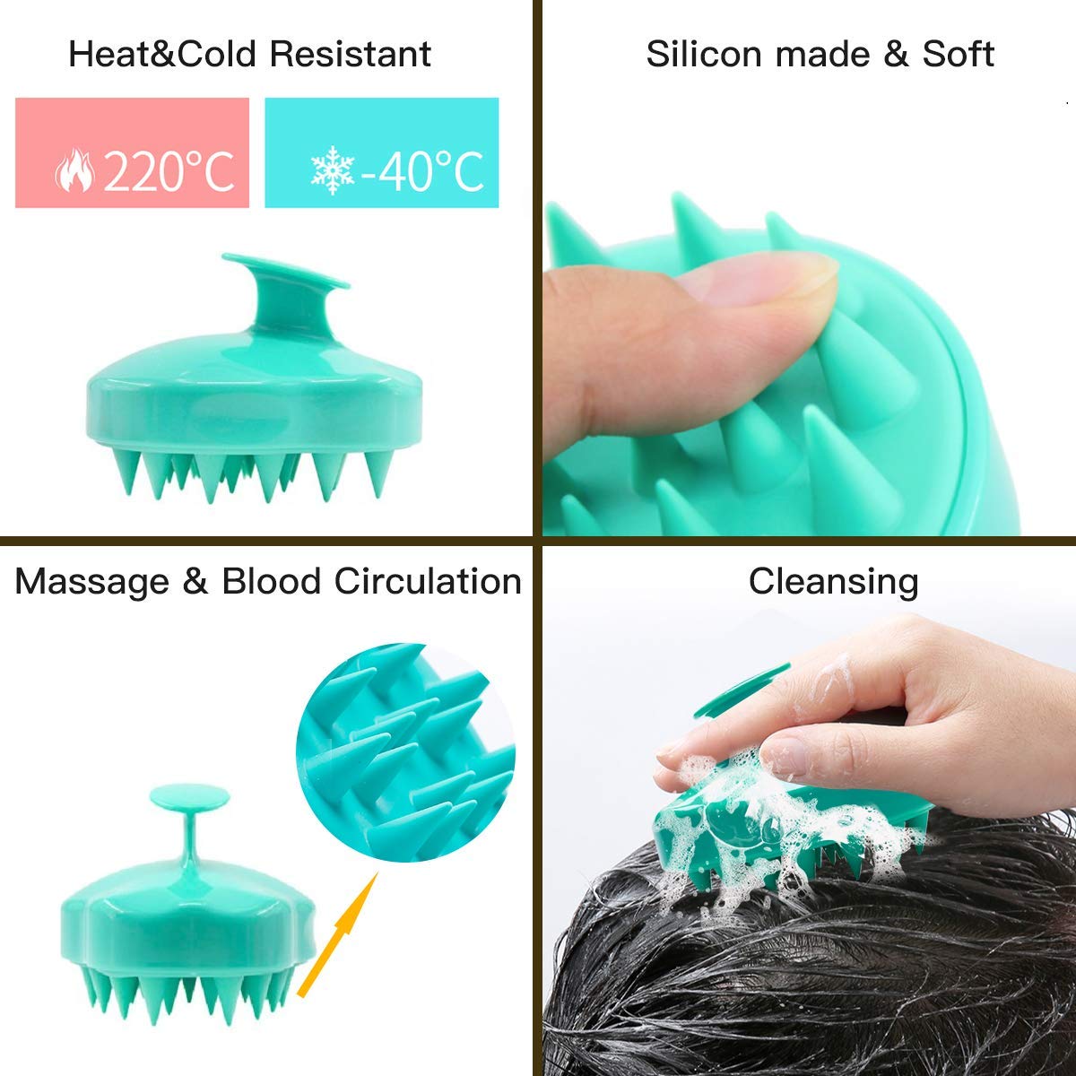 Ithyes Shampoo Brush Silicon Scalp Massager Hair Brush Wet Dry Comb Head Rubber Care Improve Blood Circulation for Men,Women Pets, Pack 2 Green