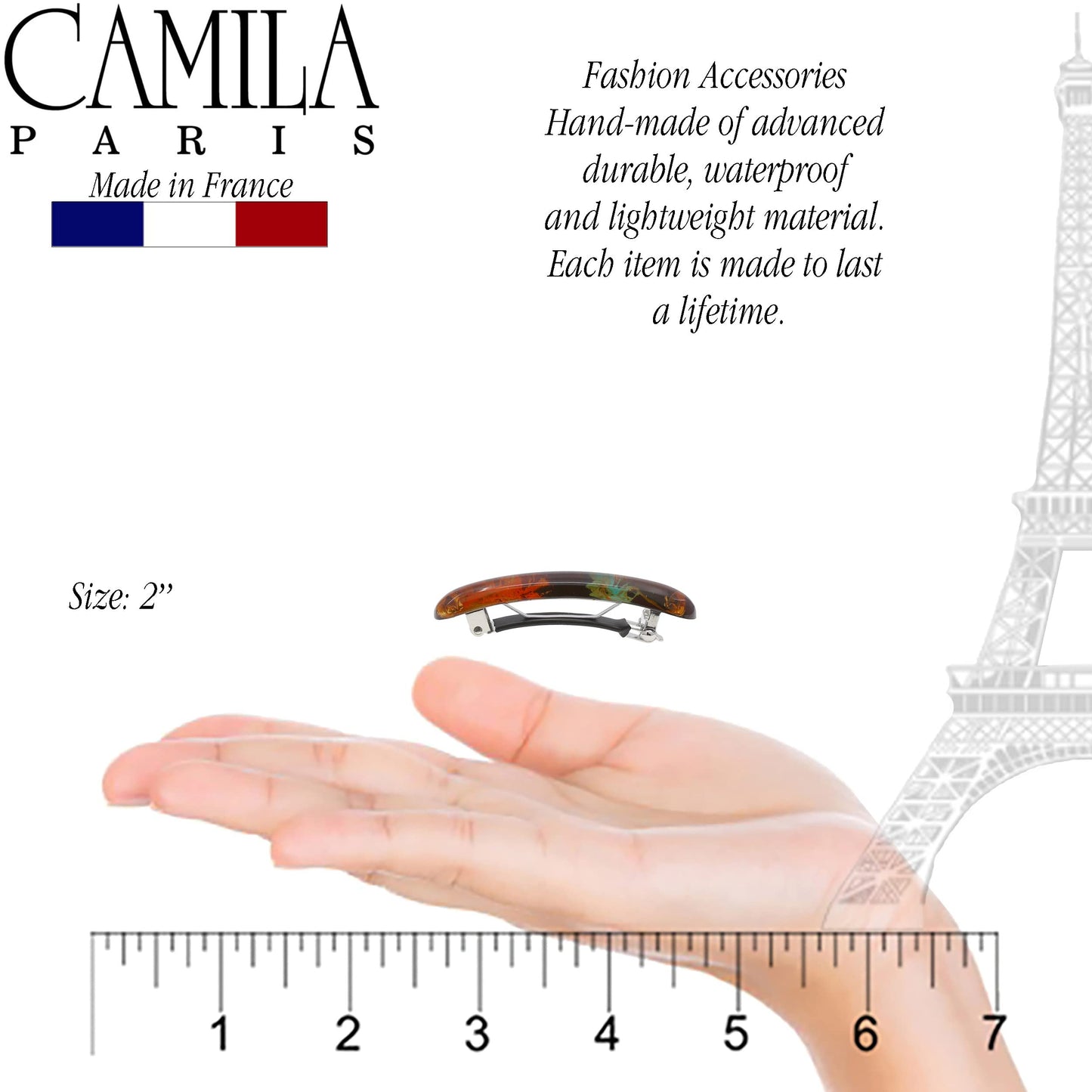 Camila Paris CP3328 French Hair Barrette Clip for Girls, Orange Small Set of 2 Strong Hold Grip Hair Clips for Women, No Slip Rubberized Automatic
