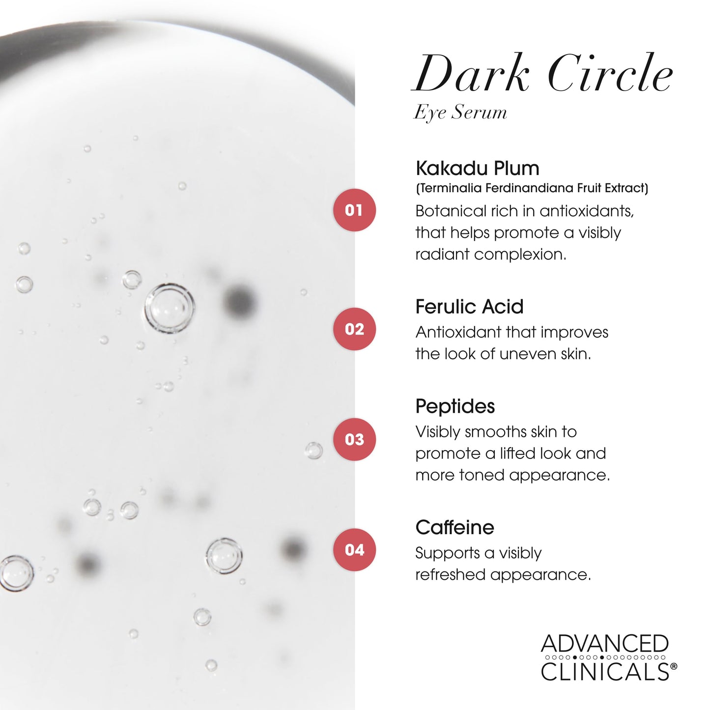 Advanced Clinicals Dark Circle Caffeine Under Eye Serum For Face With Hyaluronic Acid Moisturizer + Peptides | Brightening Vitamin C Serum Helps