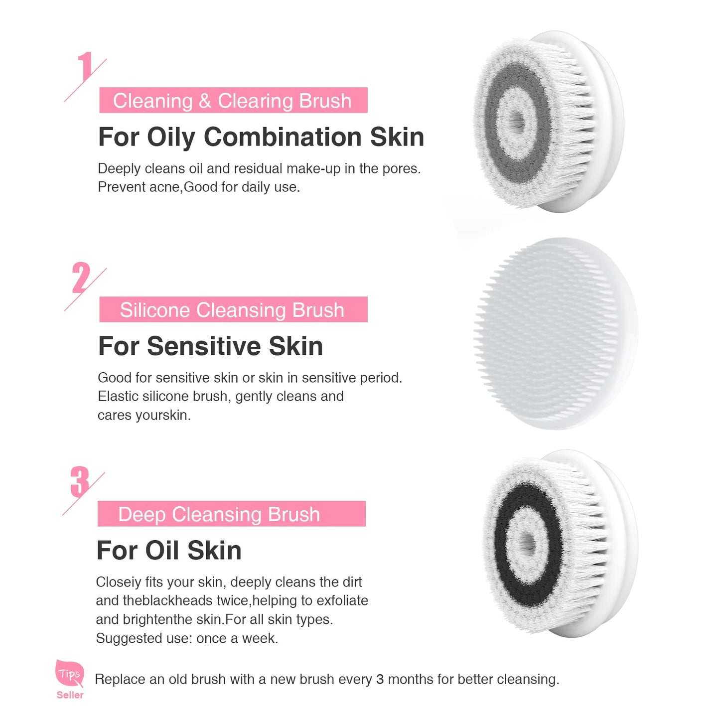TOUCHBeauty Spin Brush Face Cleanser with 3 Brush Heads for Deep Cleansing Exfoliation and Massaging Beauty and Personal Care TOUCHBeauty