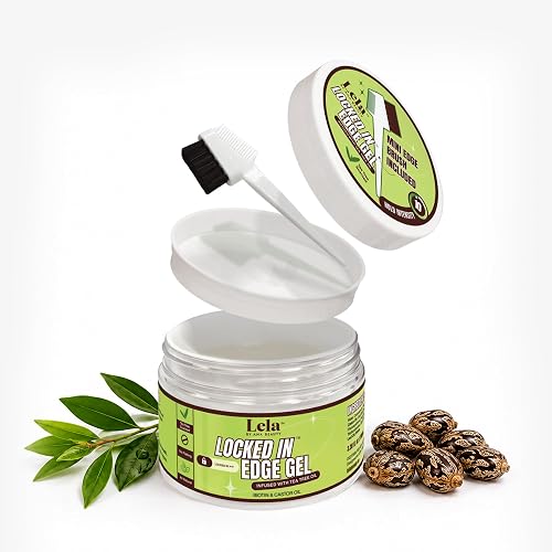 Lela Beauty Locked In™ Edge Gel with Tea Tree, Biotin & Castor Oil - Travel Friendly Styling with Mini Edge Brush - Long Lasting & Non-Flaking