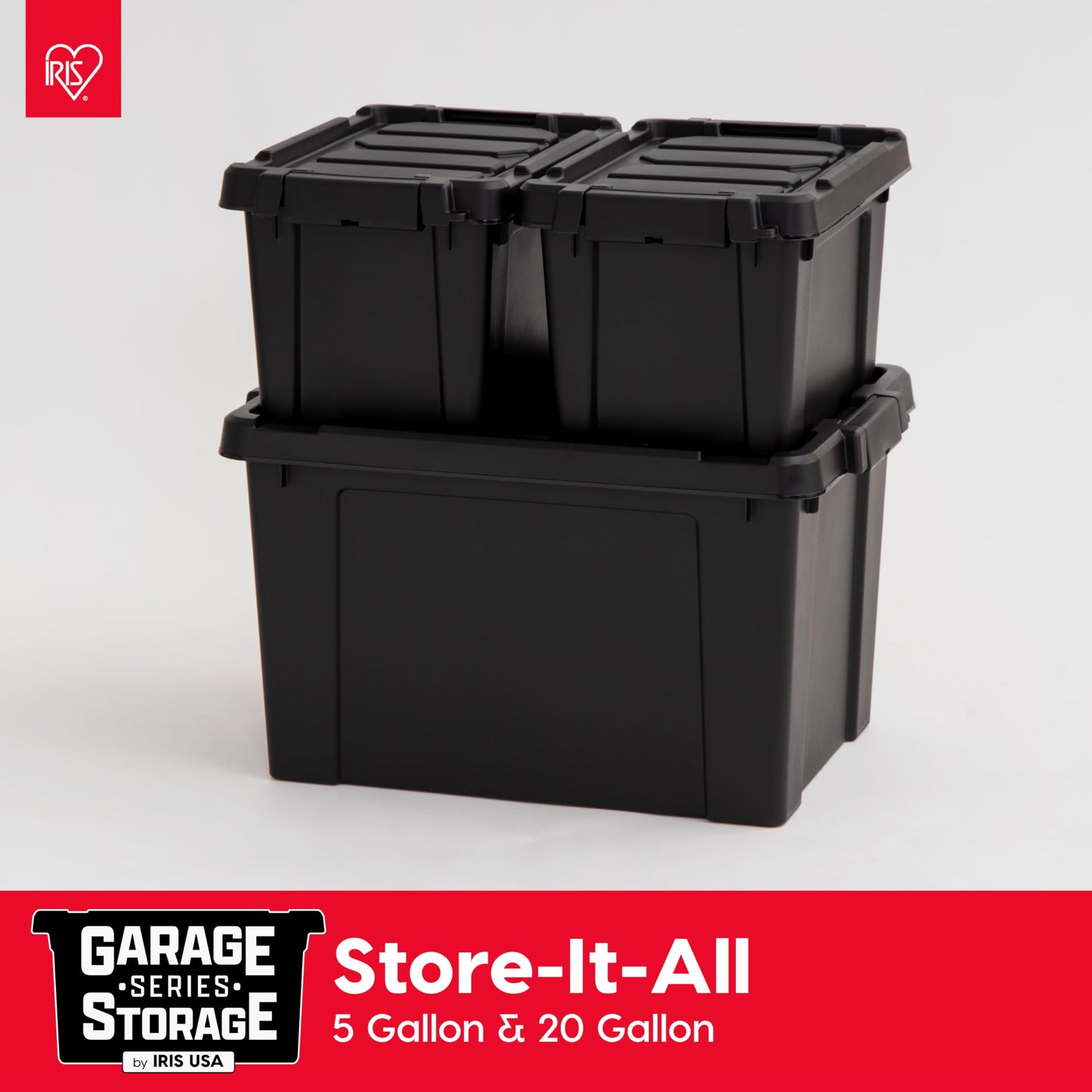 IRIS USA 5 Gallon Lockable Storage Bins with Lids, 6 Pack - Made in USA, Heavy Duty, Stackable Containers, Garage Organizing Bins Moving Tubs, Rugged…