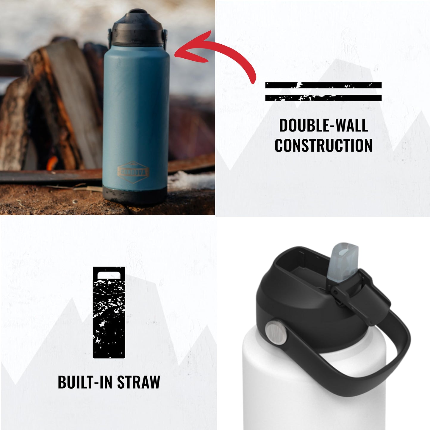 Cordova Outdoors Trailhead Class Water Bottle, Snowcap, 32 oz