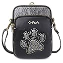 CHALA UNI Cellphone Xbody - Womens RFID Protected Faux Leather Crossbody Bag with Adjustable Strap - Paw Print - black