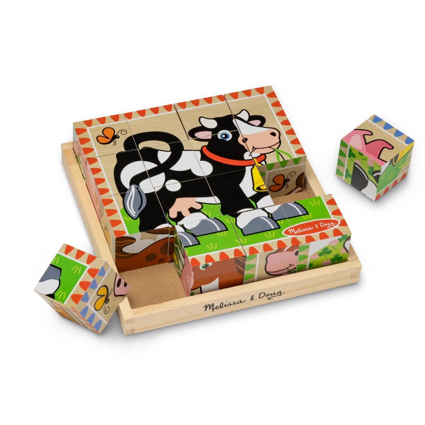 Melissa & Doug Farm Wooden Cube Puzzle – 6-in-1 Animal Puzzle with 16 Cubes & Storage Tray, Educational Farm Toy for Toddlers Ages 3+, FSC Certified