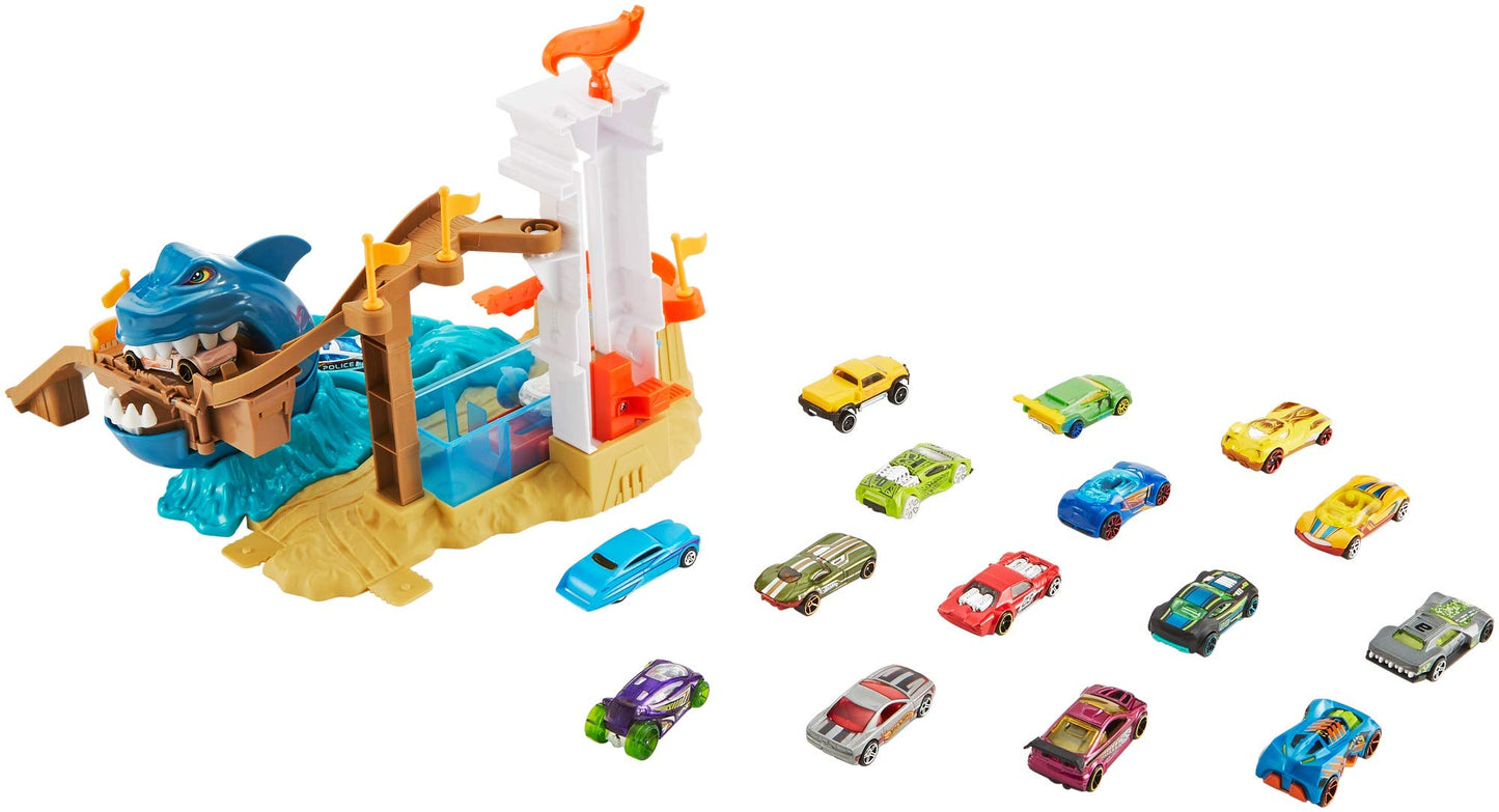 Hot Wheels Color Shifters Sharkport Showdown Playset with 18 Cars
