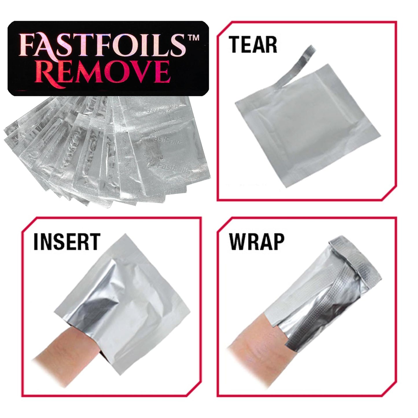 Americanails FastFoils 100 ct, One Step Gel Polish Foil Remover Wraps, All-In-One Foil Remover With Thick Cotton Pad & Pure Acetone, Remove Nail