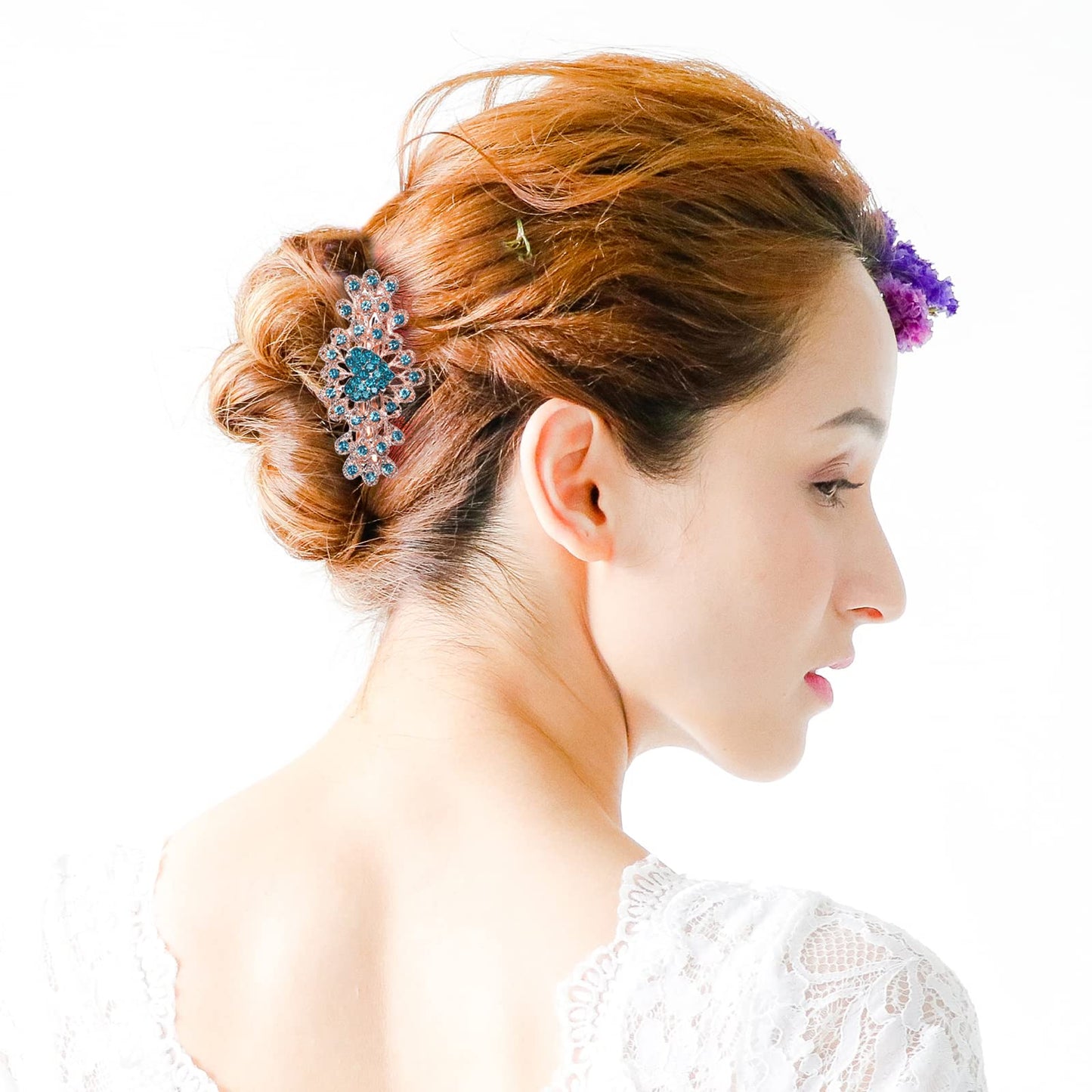 QXUJI 4PCS Crystal Rhinestones Hair Clips, Sparkly Glitter Flower Peacock Hair Barrettes, Metal Spring Hair Pins Snap Accessories, for Women Girls