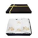 RUBBER BOND Mr and Mrs Towels Set with Gift Box - 4 Pack Bath & Hand Towels for Couples - Cotton Towels Set - Wedding, Honeymoon Gifts - White…