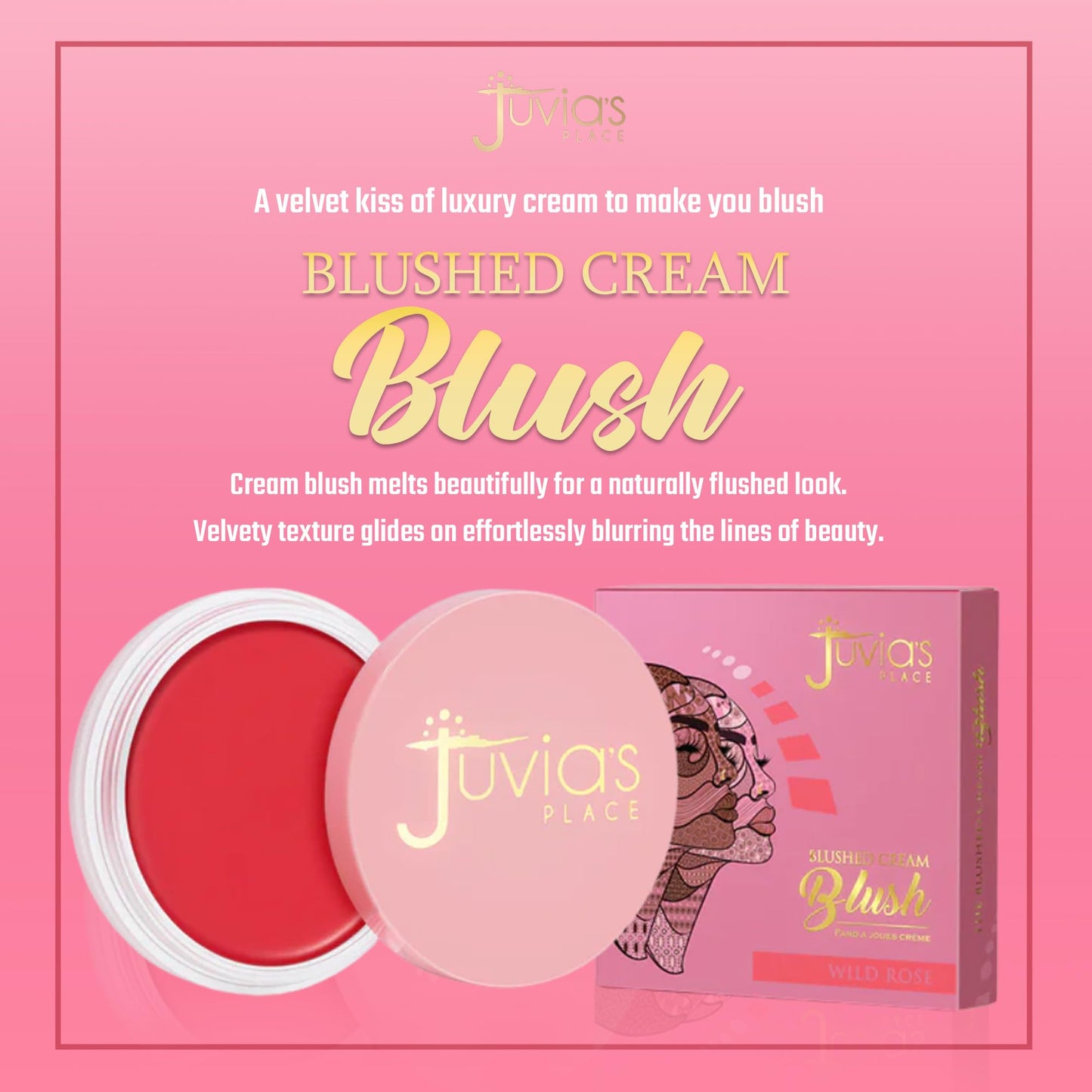 Juvia's Place Blushed Cream Blush - Wild Rose - Multi-Purpose Cream Blush for Cheeks & Lips - 2in1 Formula, Smooth Blendable Texture for a Soft Dewy