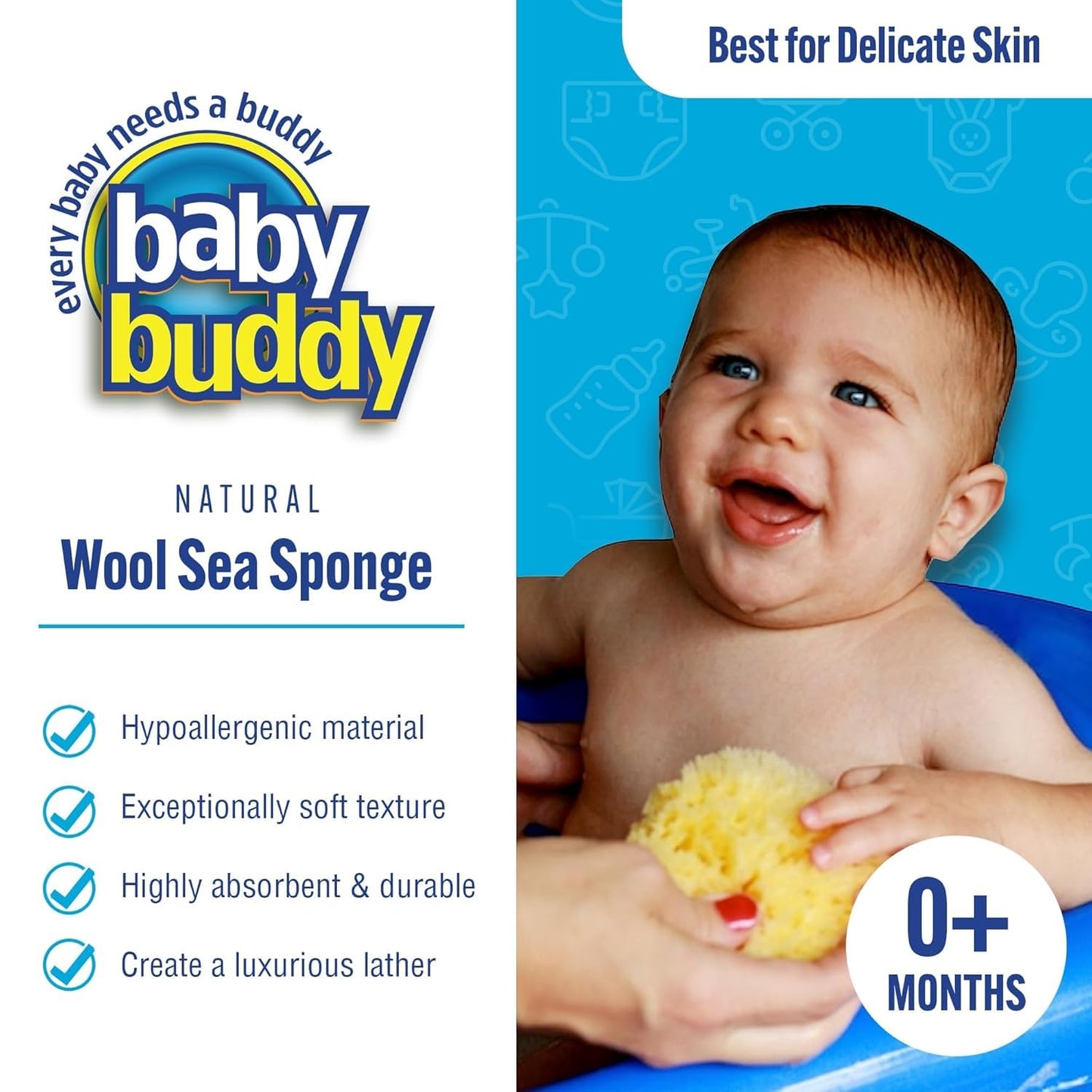 Baby Buddy Natural Bath Sponge, Ultra-Soft Sea Wool, Gentle on Baby's Skin, Hypoallergenic, Biodegradable, 3-Pack, 4in for Baby & Infant Bath Time Beauty and Personal Care Baby Buddy