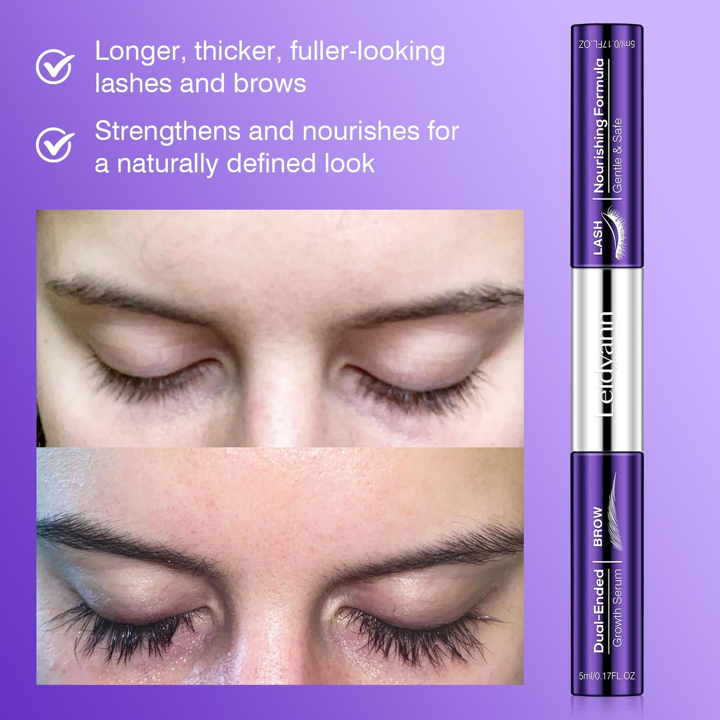 2-in-1 Lash & Brow Growth Serum, Dual-Ended Eyelash & Eyebrow Enhancer with Peptides, Biotin & Hyaluronic Acid, Fuller Thicker Longer-Looking Lashes Beauty and Personal Care Leidyann Beauty
