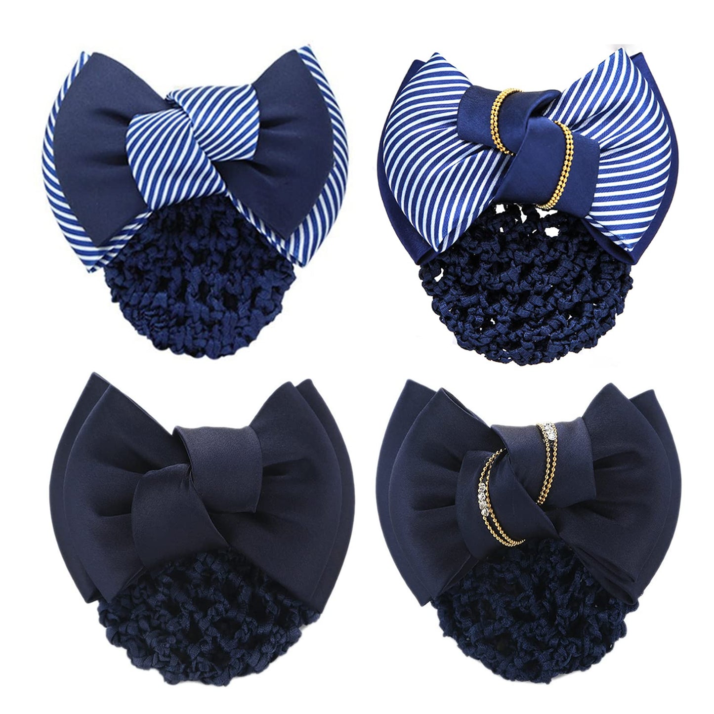 iRIIRIO 4pcs Women Hair Clip with Bowknot Hair Bun Cover Barrettes Net Snood Hairnet Bow Bow-knot Decor Hair Clip Hairnet for Ladies(Blue)