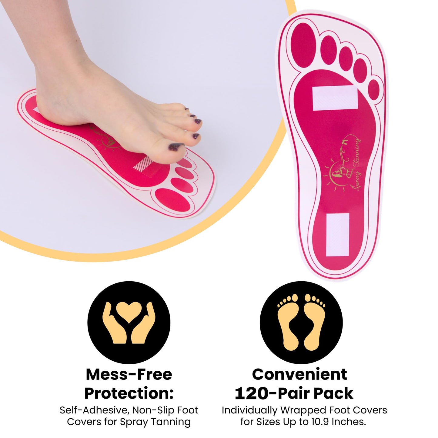 120Pairs(240Feets) Disposable Stick Spray Tanning Feet Pads Perfect for preventing spray tan solution,Deluxe & Hygienic Spray Tan Feet Pads-Ideal