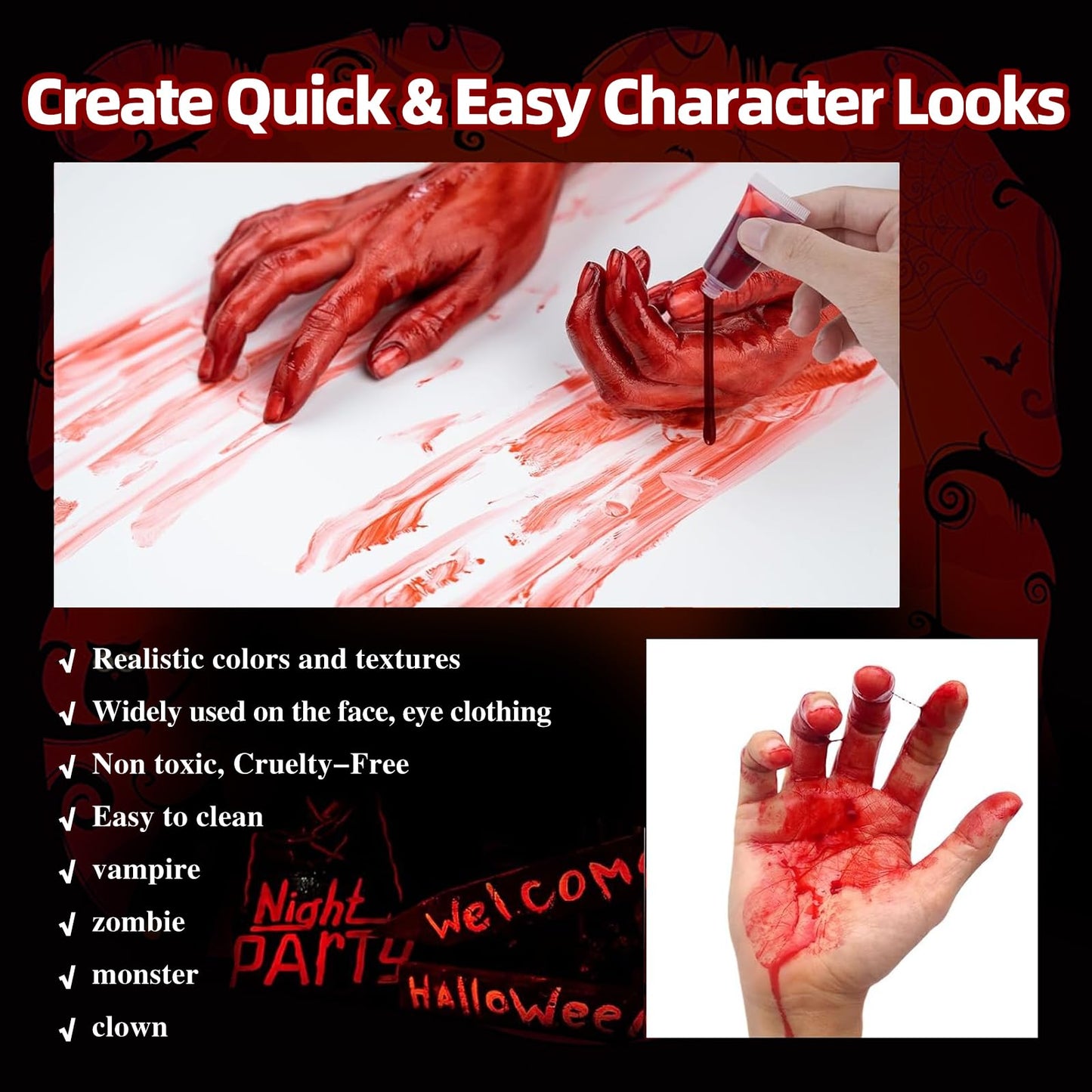 Zombie Makeup Kit - Professional SFX Makeup Set with 4 Color Face Body Paint, Liquid Latex, Fake Blood, Scar Wax for Halloween, Vampire, Clown Cosplay