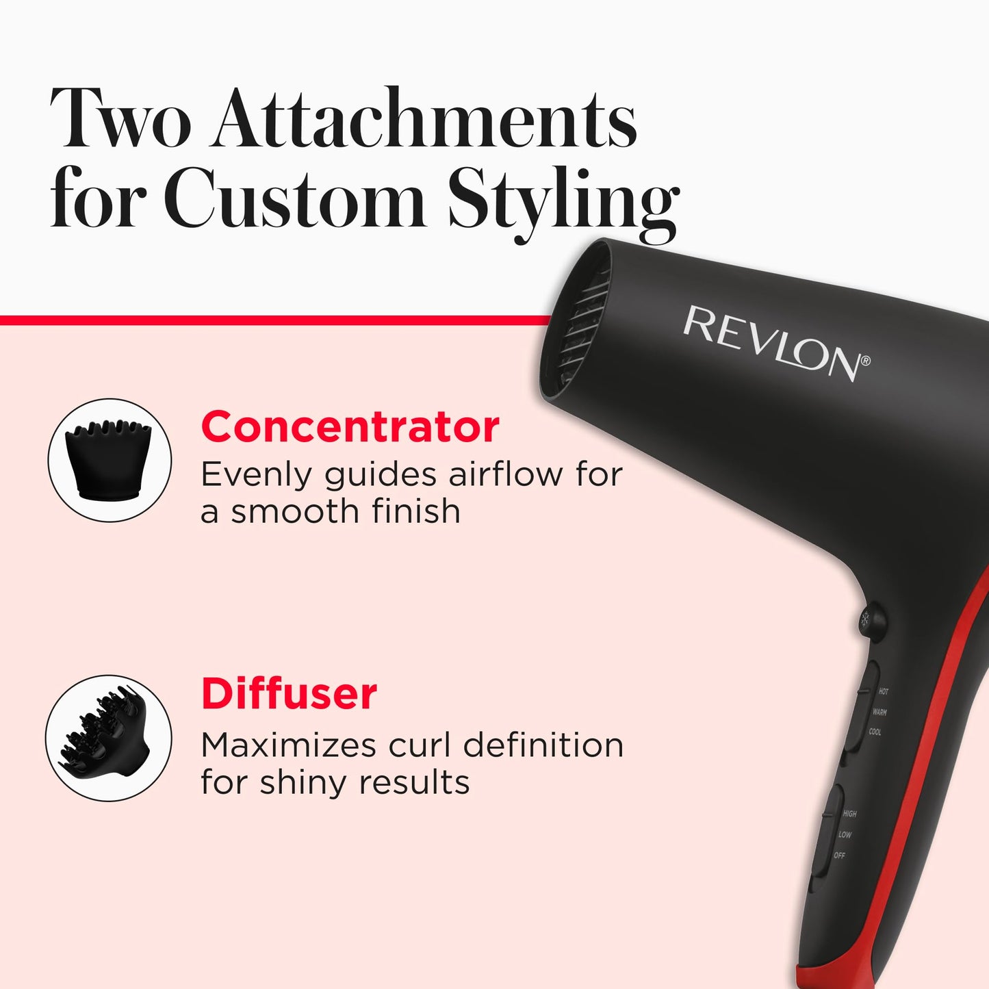 REVLON SmoothStay Coconut Oil Infused Hair Dryer with Diffuser & Concentrator - Ionic Ceramic Blow Dryer for Frizz Control, Shine, Smoothness