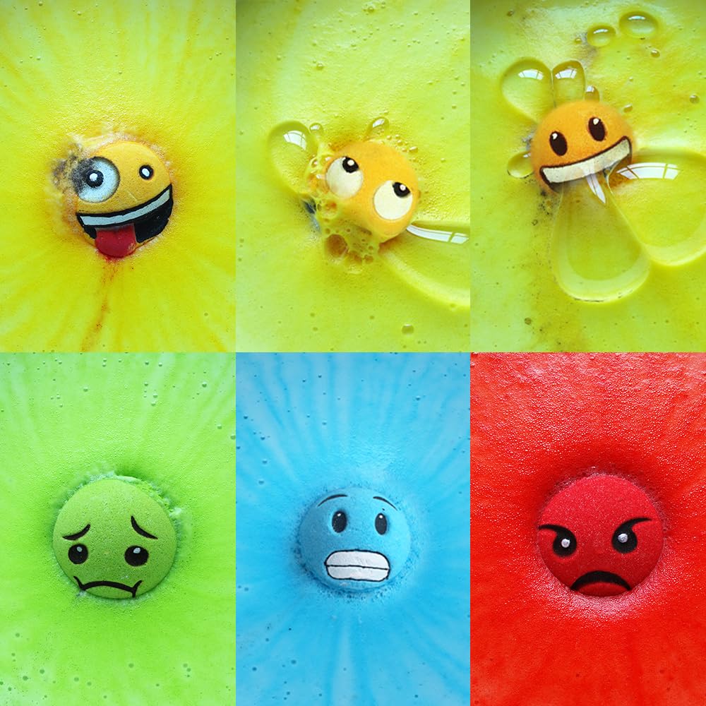 HZEX Large Emotion Face Bath Bombs Set of 6 - Fun Emoji-Inspired Spa Fizzies - Handmade with Shea Butter, Cocoa Butter & Essential Oils…