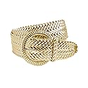 Women's Fashion Web Woven Braid Faux Leather Metallic Wide Belt, L 43", Gold