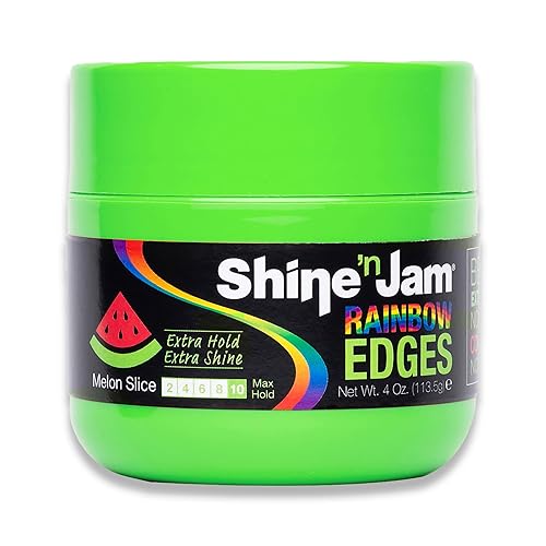 AmPro Shine-n-Jam Rainbow Edges - Strong Hold Curly Hair Gel for Women - Styling Gel for Women - Strengthens with Silk Protein - Melon Slice - 4 oz