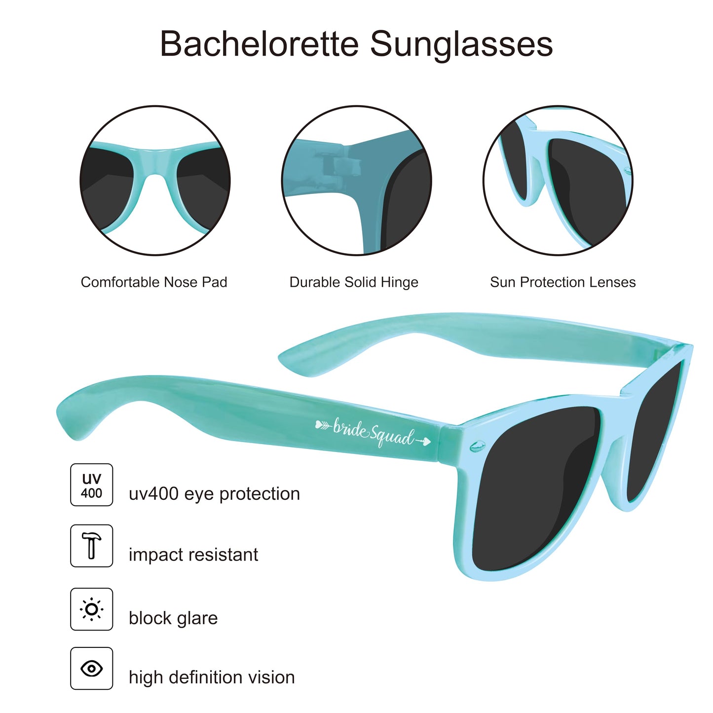 PartyGifts&beyond 10 Packs Bachelorette Sunglasses Bride Squad and Bride Sunglasses for Bachelorette Party, Bridesmaids Gifts, Wedding(Lake Blue