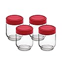 Cuisipro Jars with Lids, 6 Oz Glass Jars with Airtight Lid Wide Mouth, 4 Pack, Canning Jars for Liquid, Glass Container for Yogurt, Spice, Red