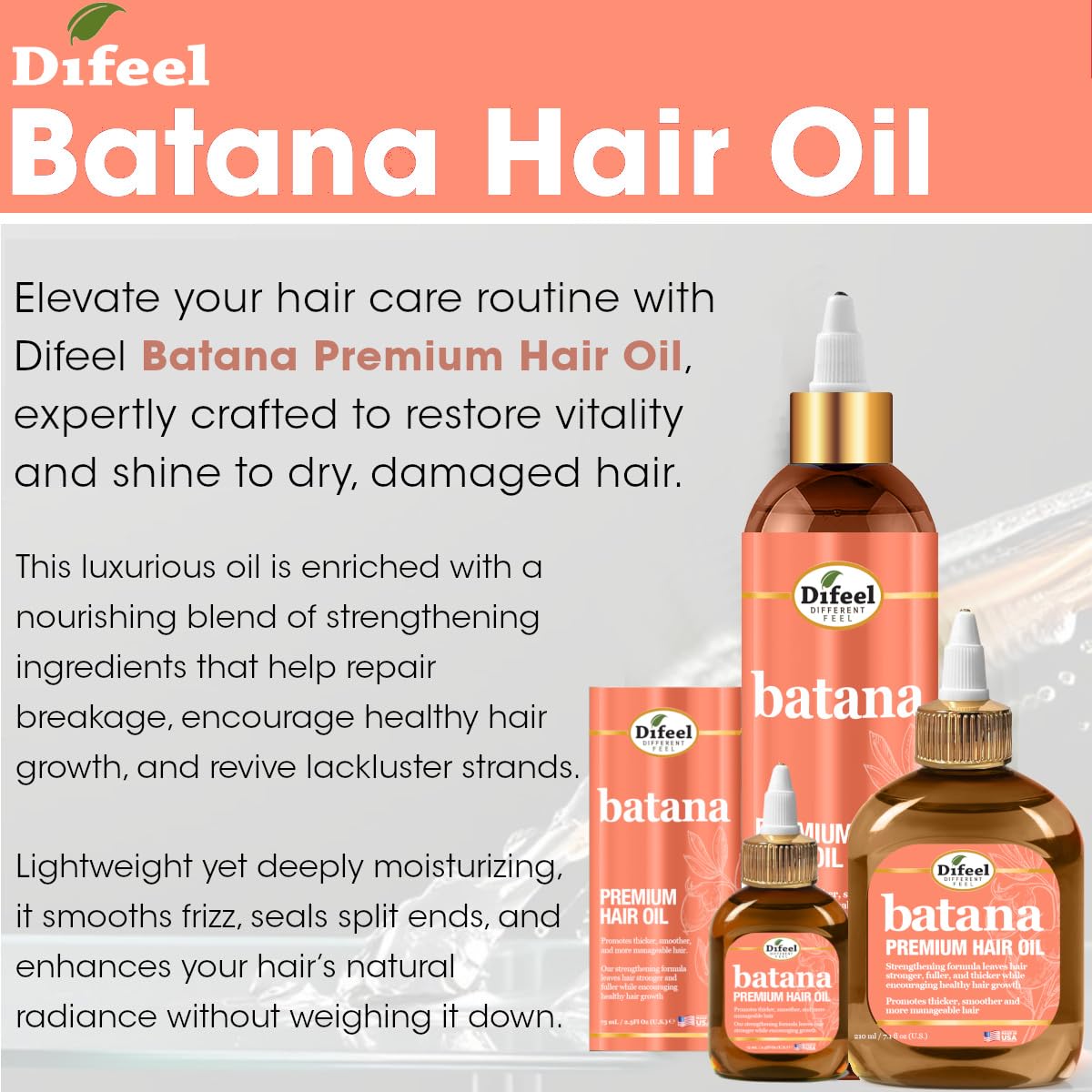 Difeel Batana Premium Hair Oil 8 Ounces - Batana Hair Oil, Nourishing Batana Hair Growth Oil