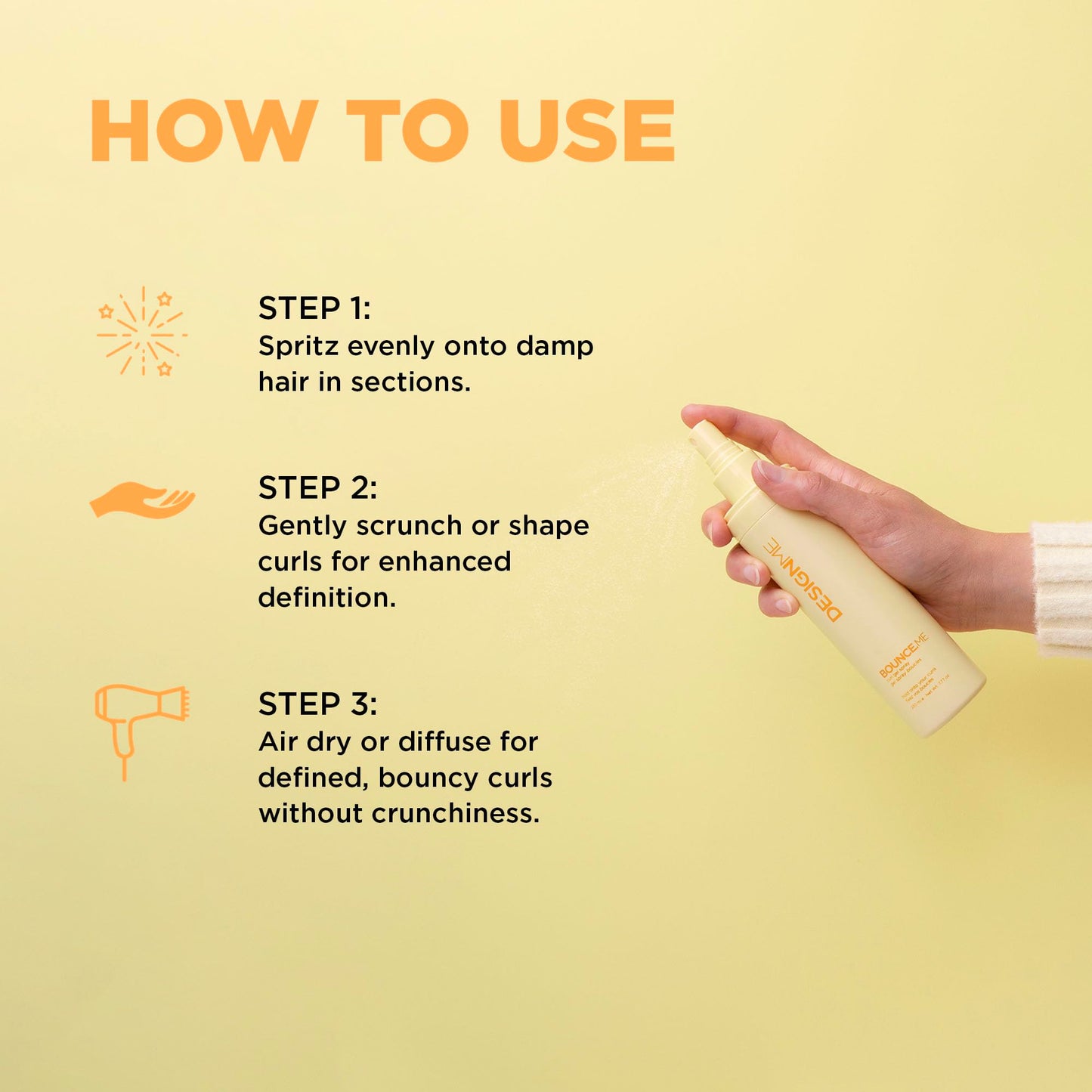 Design.Me BOUNCE.ME Curling Gel Spray | Frizz-Free Curl Defining Gel - Refresh Curls, Waves, Coils | Non-Crunchy, Non-Sticky Formula - Climate Control