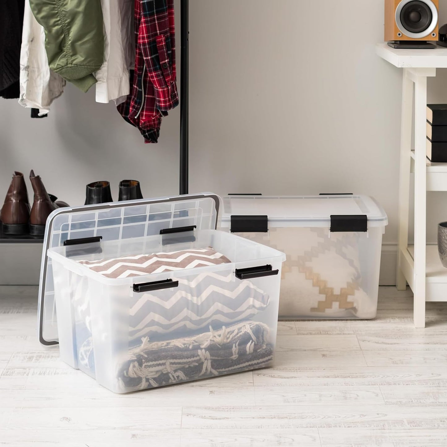 IRIS USA WeatherPro 47 Qt Storage Bins with Lids, 2 Pack, BPA-Free Plastic Gasket Box with Tight Latch and Seal, Stackable Nestable Tote Tub…