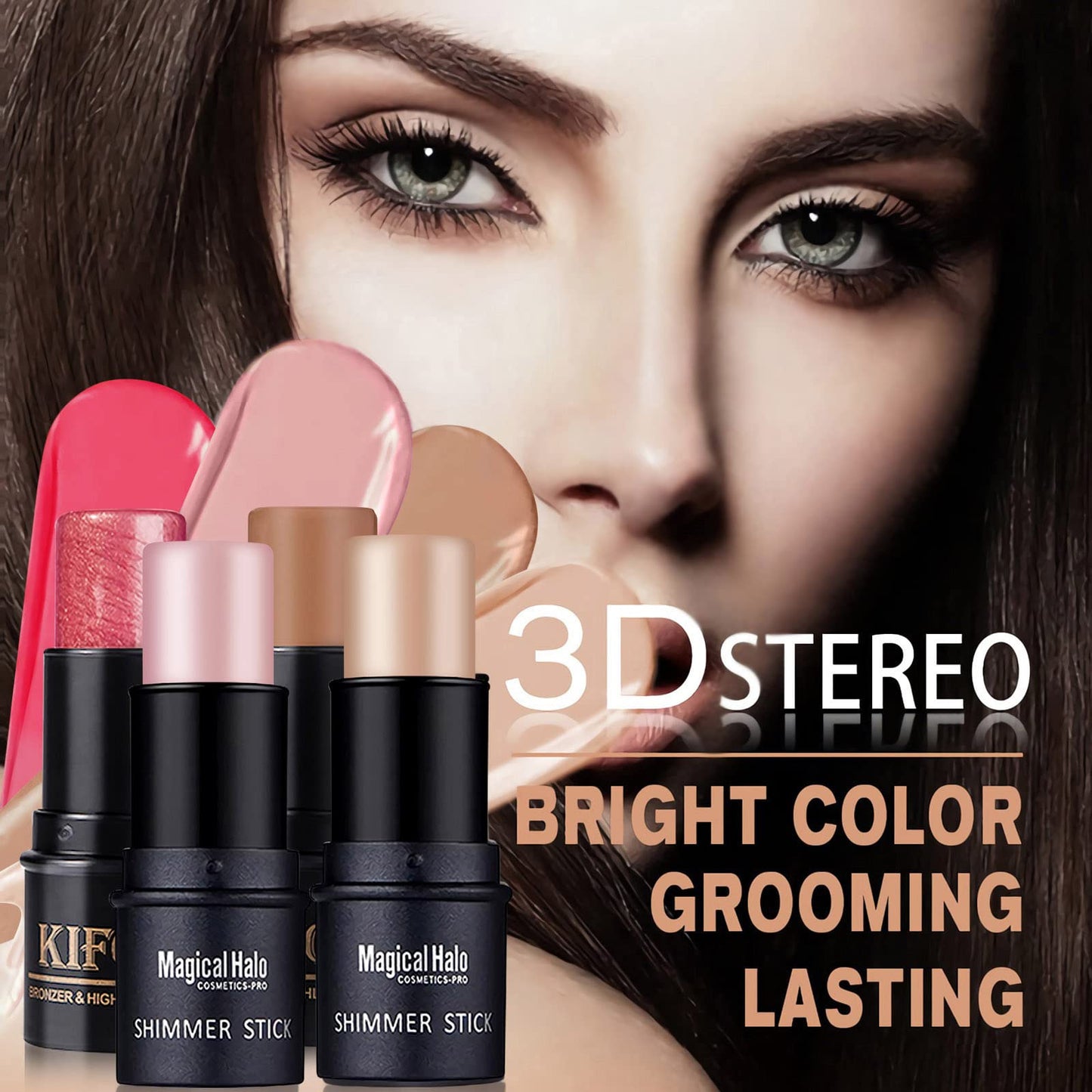 SUMEITANG 4PCS Contour Stick - Highlighter And Cream Blush Stick 4 Colors Kit - Moisturizer, Face Brightens & Shades Pencil, Facial Shaping Makeup