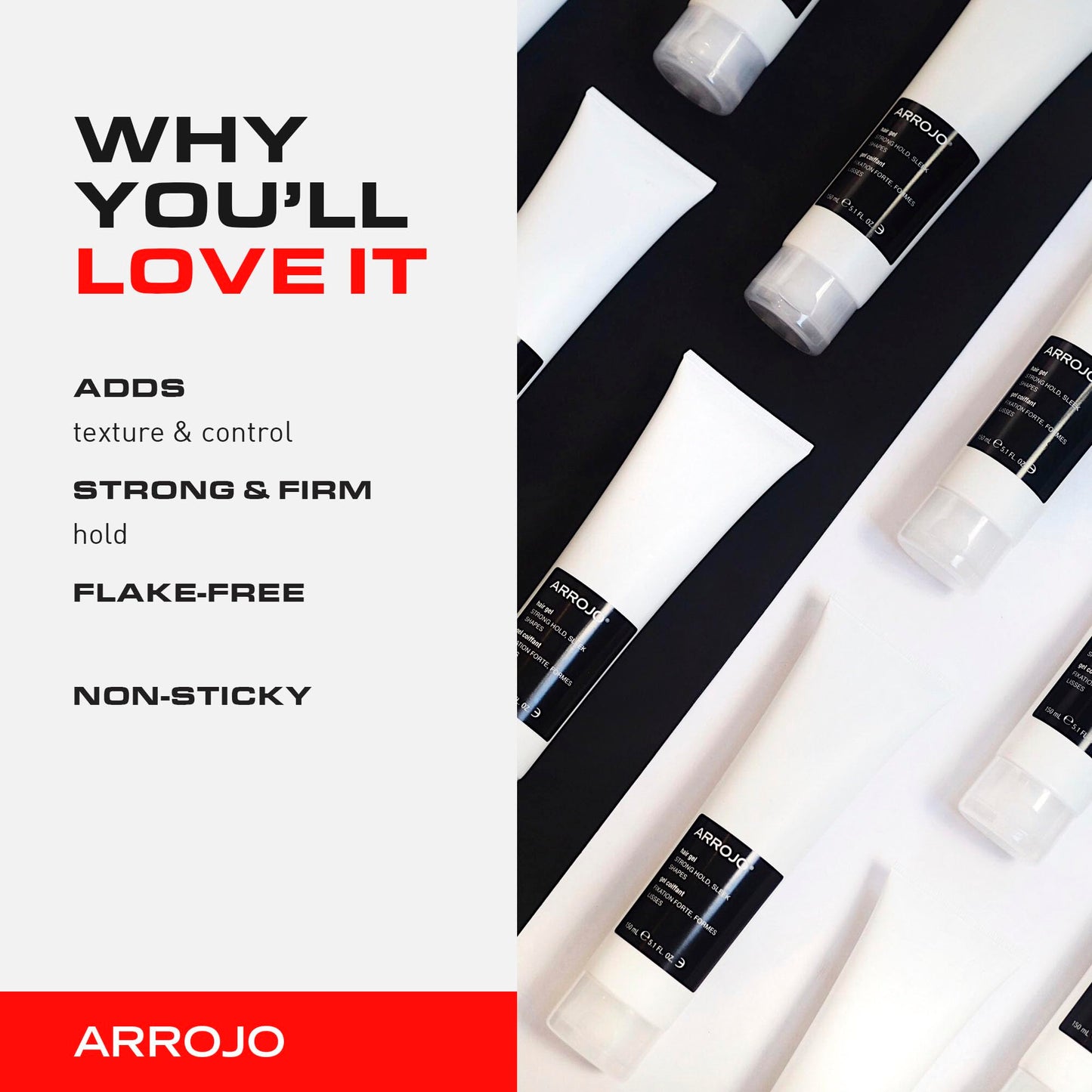 Arrojo Hair Gel for Short Hair, 5.1oz - No-Flake Styling Gel with Vitamin B5 - Strong Hold, Pliable Finish, Non-Sticky for Sleek & Modern Hairstyles