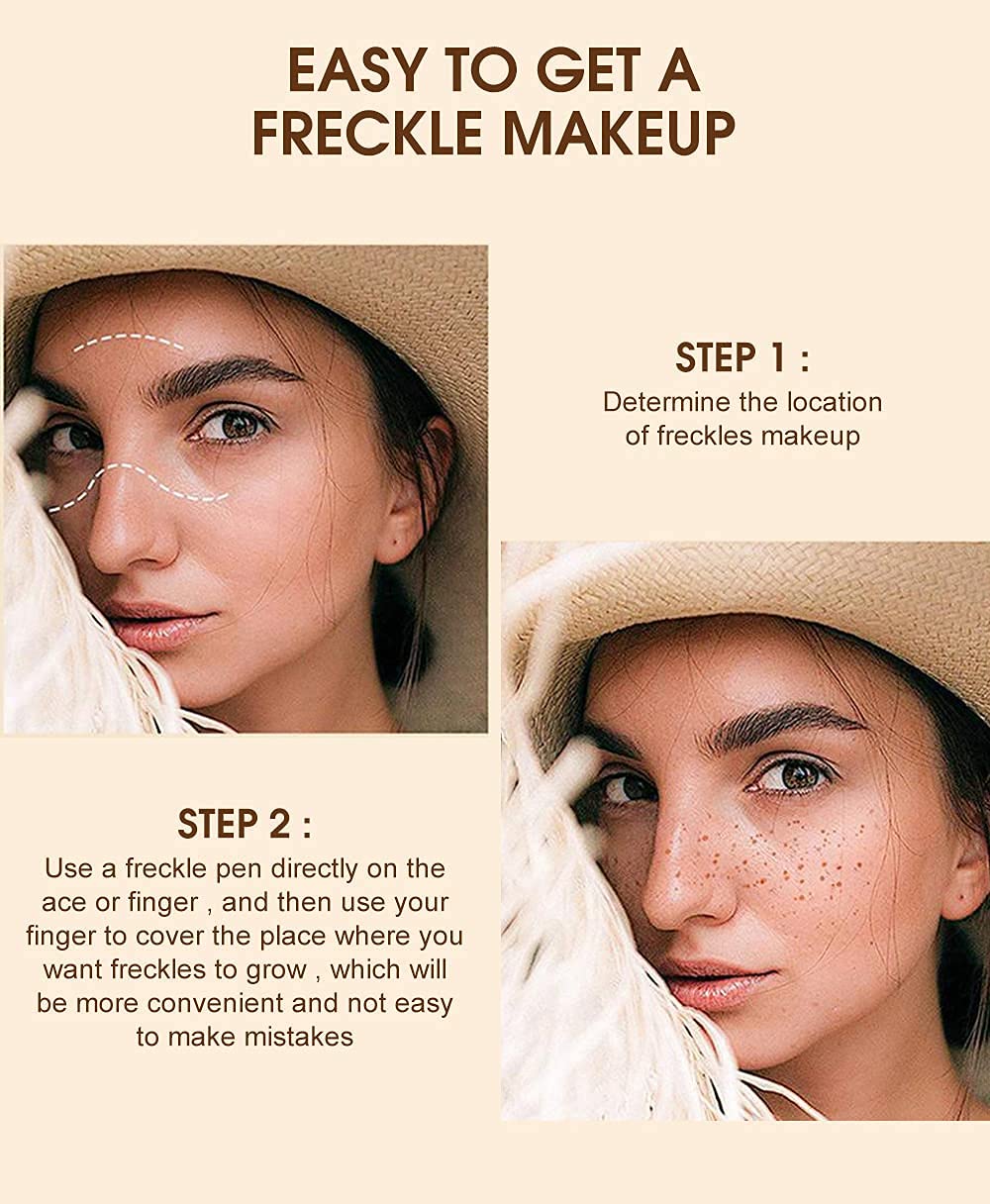 Freckle Pen 4 Colors Available, Natural Lifelike Freckle Makeup Pen, Waterproof Long Lasting Quick Dry - Light Brown, Natural Coffee, Chestnut, Dark