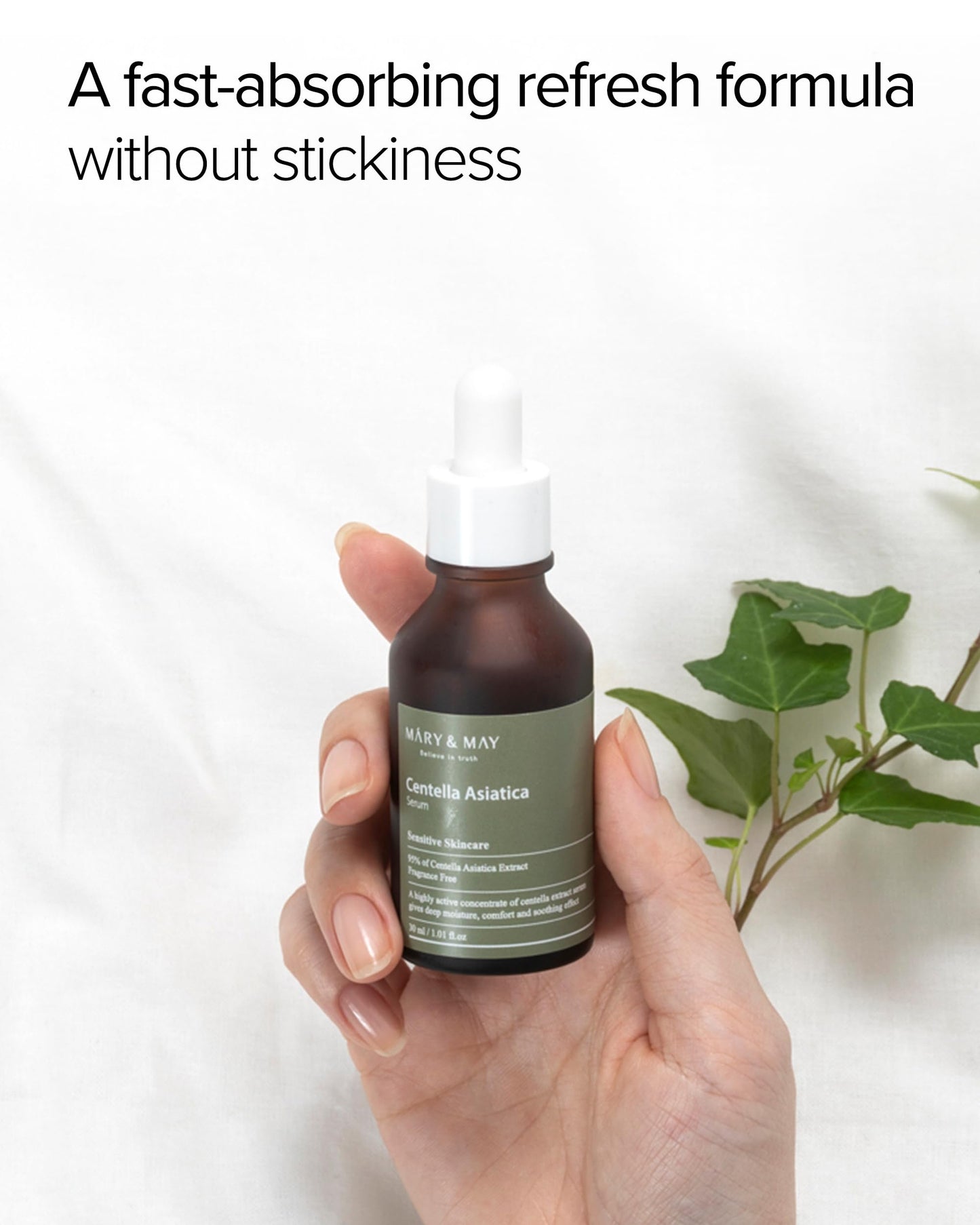 Mary&May Centella Asiatica Serum - 95% of Cica Extracxt for Instant Skin Soothing, Regeneration, and Elasticity Improvement - Korean Face Serum