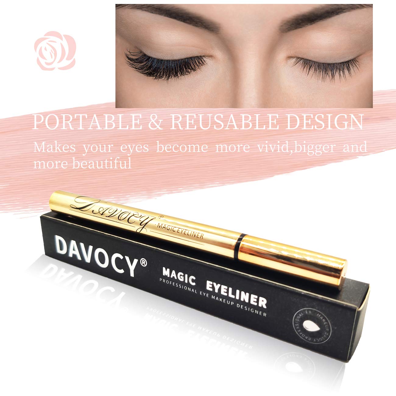Davocy Magnetic Eyeliner for False Eyelash, No Glue Need, Suitable for Sensitive Eyes, Waterproof & oil-proof, Easy to Use for Makeup, Compatible
