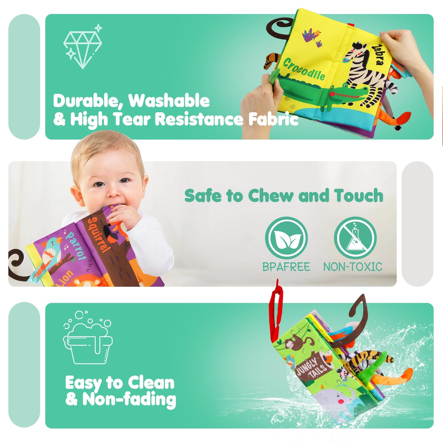 beiens Baby Crinkle Cloth Books – Touch & Feel Soft Infant Toys for Early Development, Interactive Stroller Books & Newborn Gifts 0-18 Months