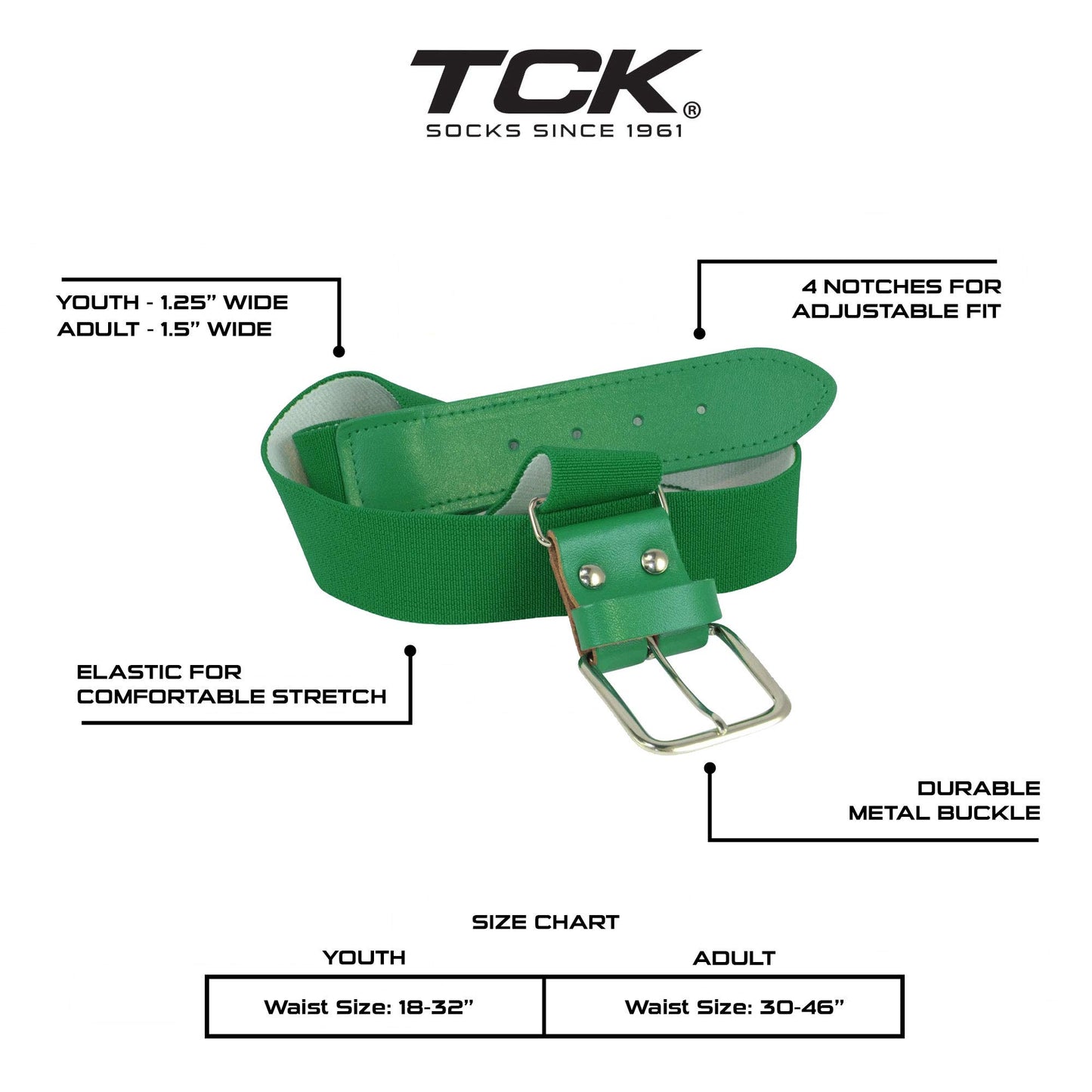 TCK Softball Baseball Belt (Youth, Kelly)