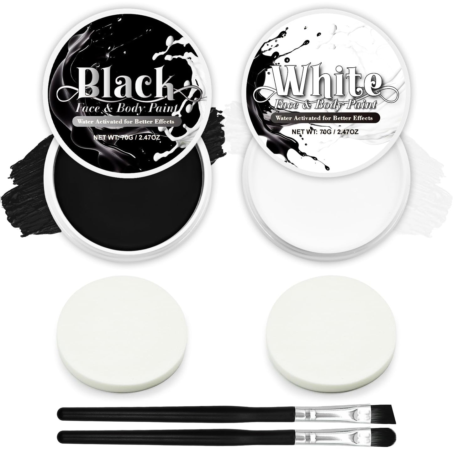 Black & White Face Paint Set (2.47 oz Each) - Professional High Pigment Oil-Based Makeup Kit for Halloween SFX, Clown, Joker, Skeleton Cosplay - Body