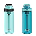 Contigo Aubrey Kids Water Bottle, 2-Pack, 20oz, Jade/Licorice & Juniper/Jade, Spill-Proof Lid, Dishwasher Safe, BPA Free