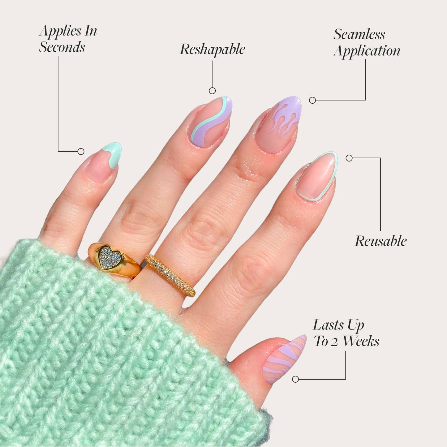 Glamnetic Press On Nails - Wild Card | Opaque UV Finish Short Pointed Almond Fake Nails, Salon Quality Pastel Nails in 12 Sizes - 24 Nail Kit Beauty & Personal Care Glamnetic