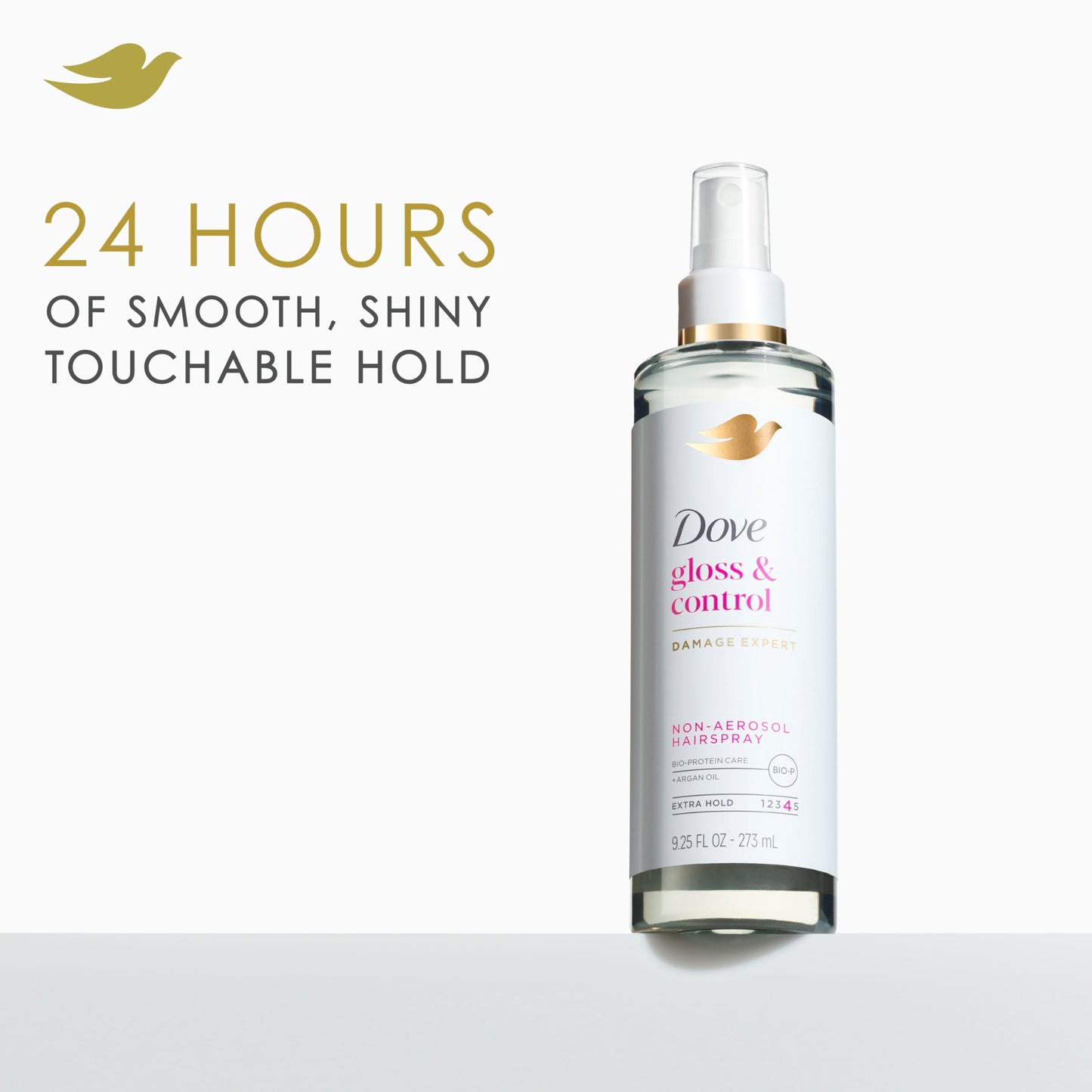 Dove Extra Hold Styling Hairspray Gloss & Control Hairspray Non-Aerosol for Long-Lasting Hold & Shine for 24H Touchable, Glossy Hold 9.25 oz