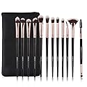Z'OREYA Eye Makeup Brushes, 12 Pcs Professional Eye Brush Set Eyeshadow, Eyebrow, Blending, Fan, Eyelash Brushes Set With Carrying Bag (Black)