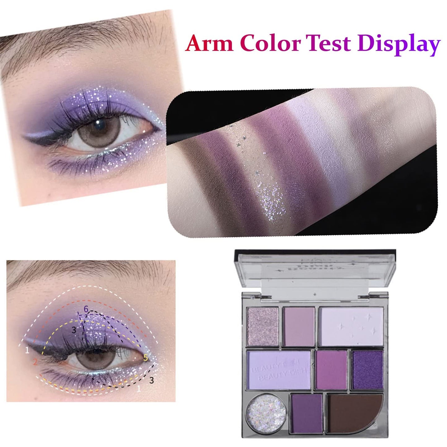 9 Colors Pearlescent Eyeshadow Palette, Purple Smoky Eye Shadow Palette, Matte Shimmer Longwearing Highly Pigmented Reflective Powder Palet