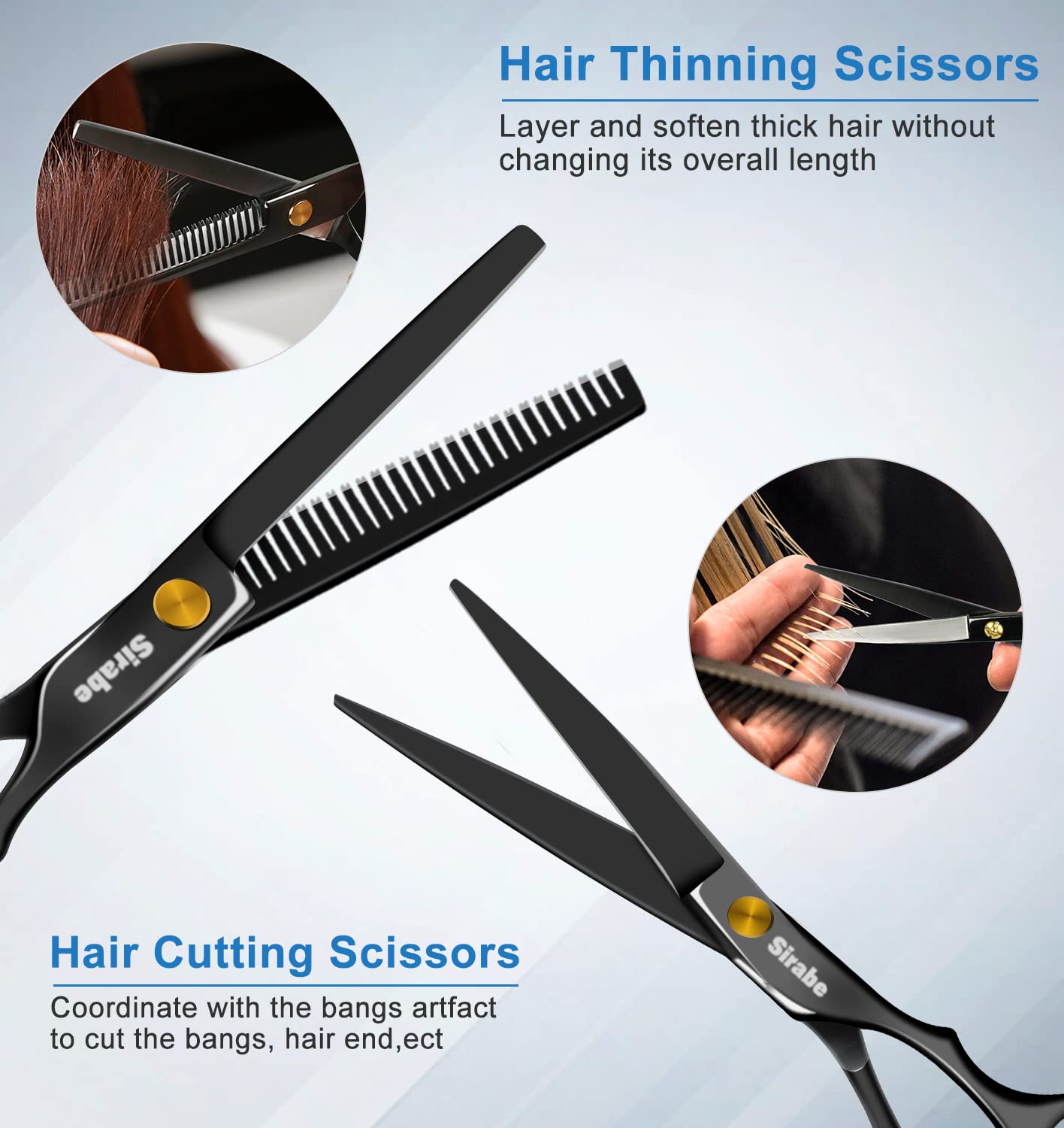 Sirabe 10 PCS Hair Cutting Scissors Set, Professional Haircut Scissors Kit with Cutting Scissors, Thinning Shears, Comb, Cape, Clips, Black Beauty and Personal Care Sirabe