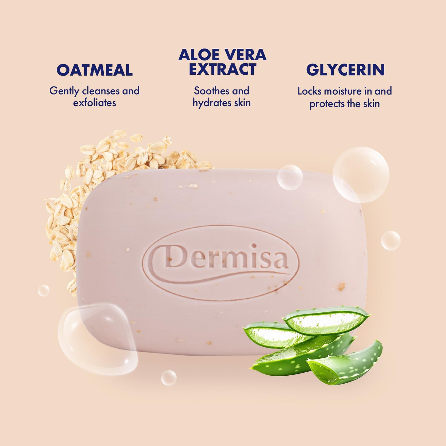Dermisa Oatmeal Bar with Colloidal Oatmeal and Soothing Aloe Vera - Gently Exfoliating Face and Body Soap for Sensitive and Dry Skin - 3.0 Oz