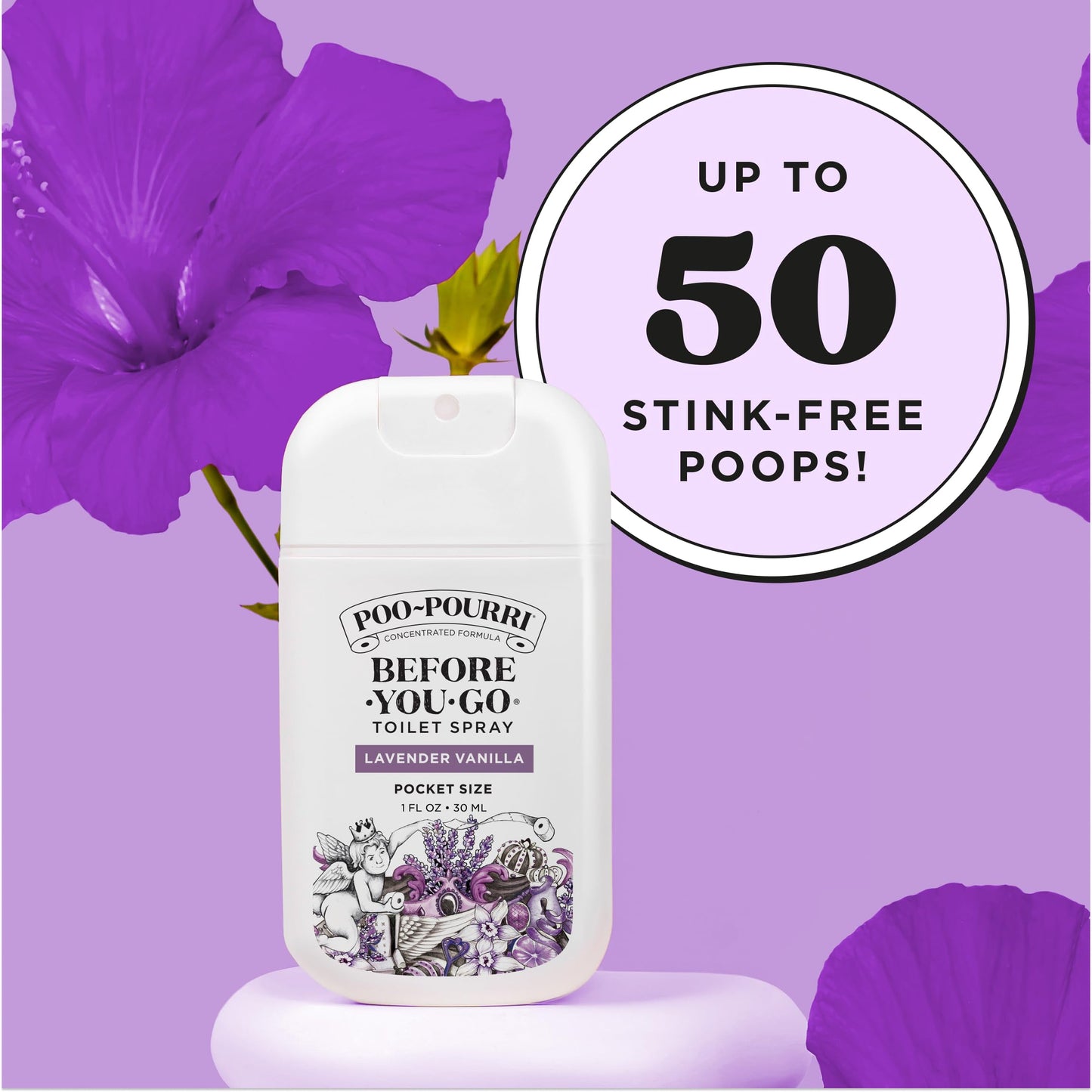 Poo-Pourri Lavender Vanilla Toilet Spray – Travel Size Odor Trap with Essential Oils & Plant-Based Ingredients – Citrus Scent